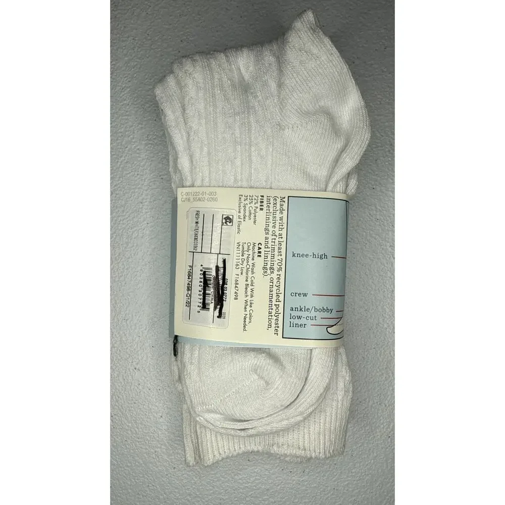 Cat & Jack Girls' 2pk Ribbed white Knee-High Socks, size S, shoe 5.5 - 8.5